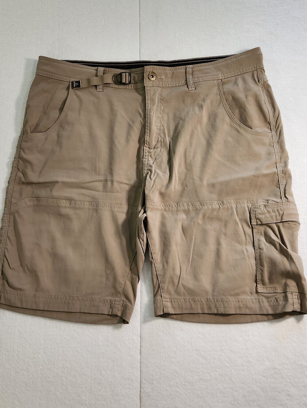Prana Men's Khaki Cargo Shorts with Built-In Clip Belt Size 38